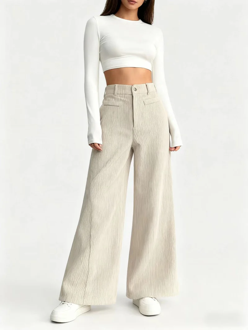 Damen Elegant und hoch taillierte Plisseehose Drune
