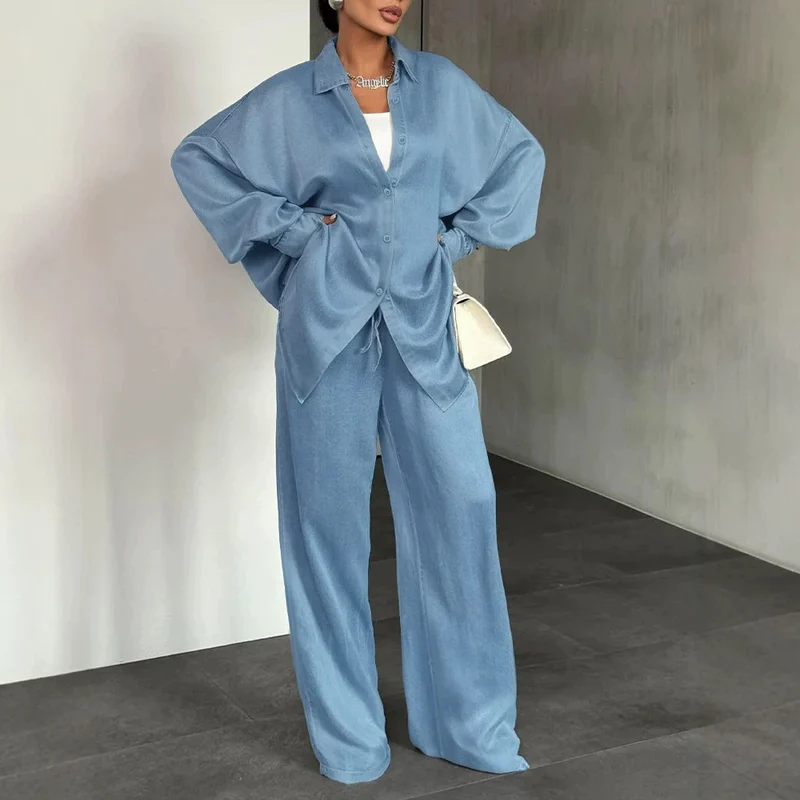 Damen Bequemes und lässiges Set aus oversized Bluse und weiten Hosen Drune