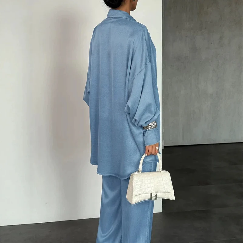 Damen Bequemes und lässiges Set aus oversized Bluse und weiten Hosen Drune