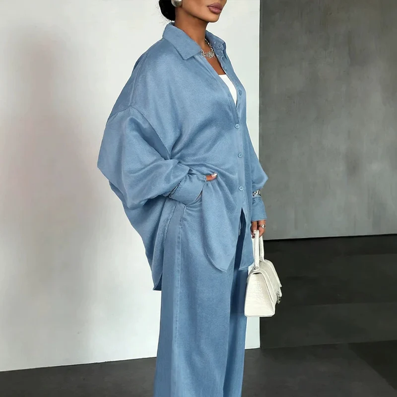 Damen Bequemes und lässiges Set aus oversized Bluse und weiten Hosen Drune