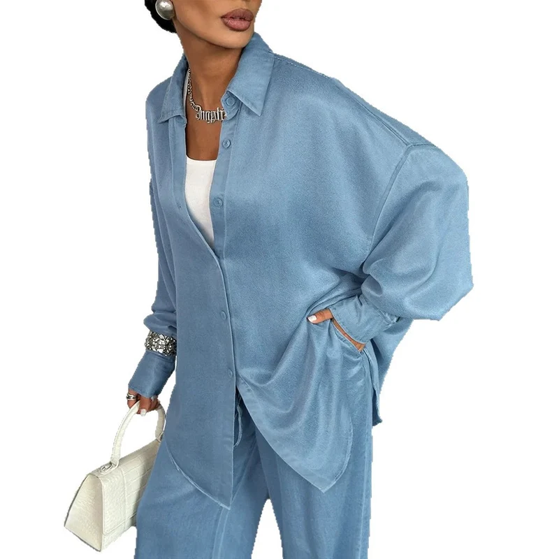 Damen Bequemes und lässiges Set aus oversized Bluse und weiten Hosen Drune