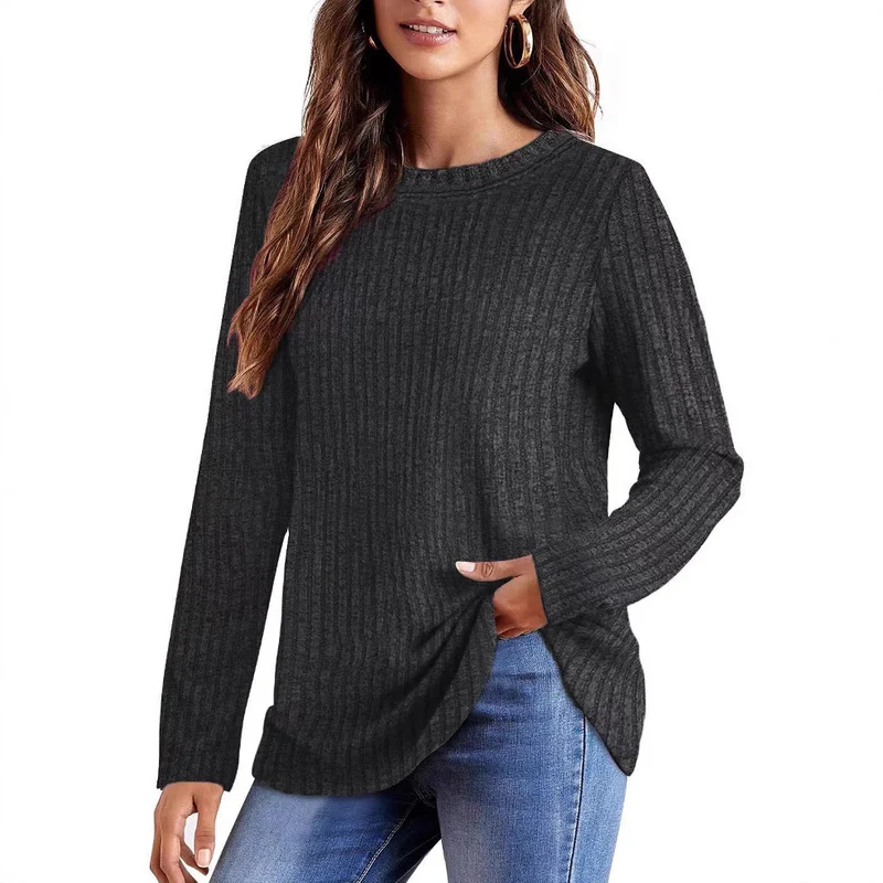 Damen Bequemes Langarmshirt mit Rippstruktur Drune