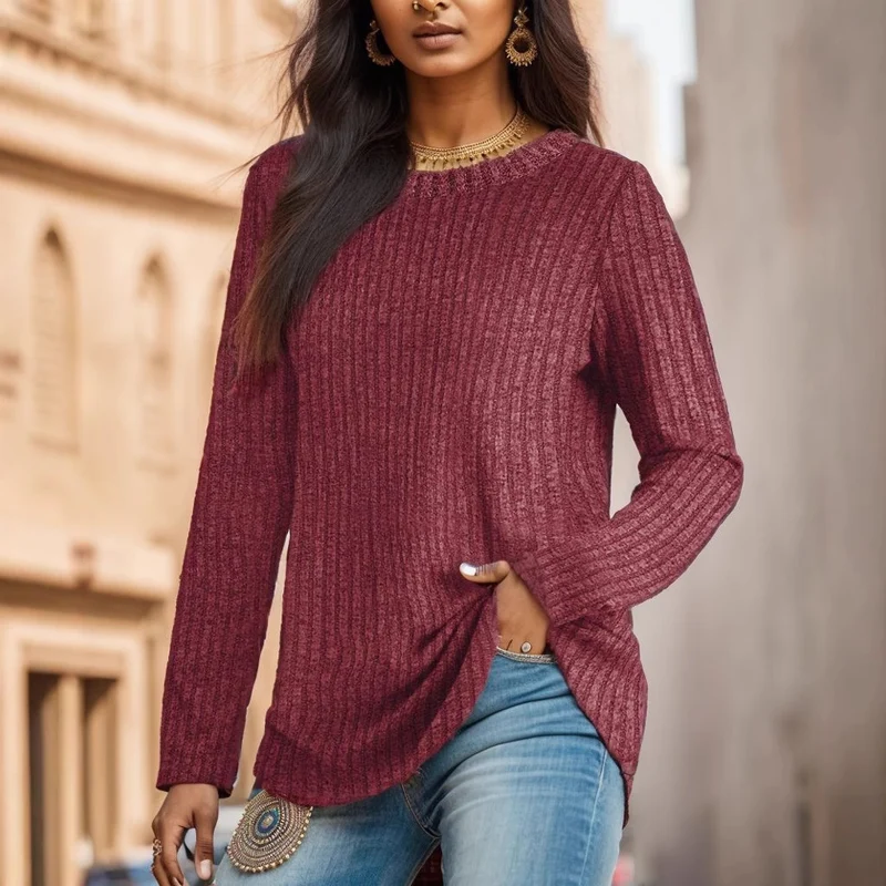 Damen Bequemes Langarmshirt mit Rippstruktur Drune
