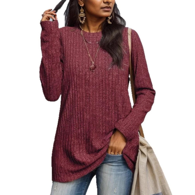 Damen Bequemes Langarmshirt mit Rippstruktur Drune