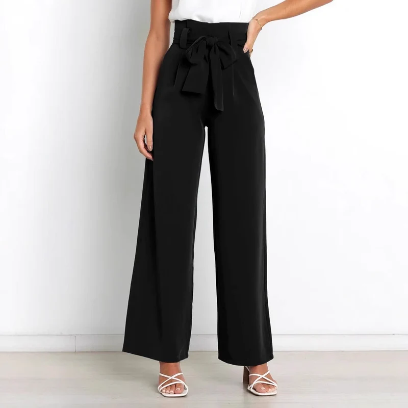 Damen Bequeme und elegante weite Hose mit Bindegürtel Drune