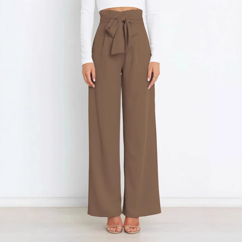 Damen Bequeme und elegante weite Hose mit Bindegürtel Drune
