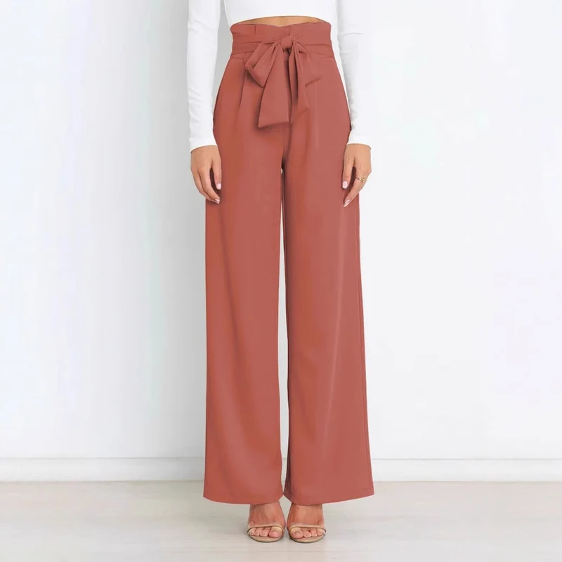 Damen Bequeme und elegante weite Hose mit Bindegürtel Drune