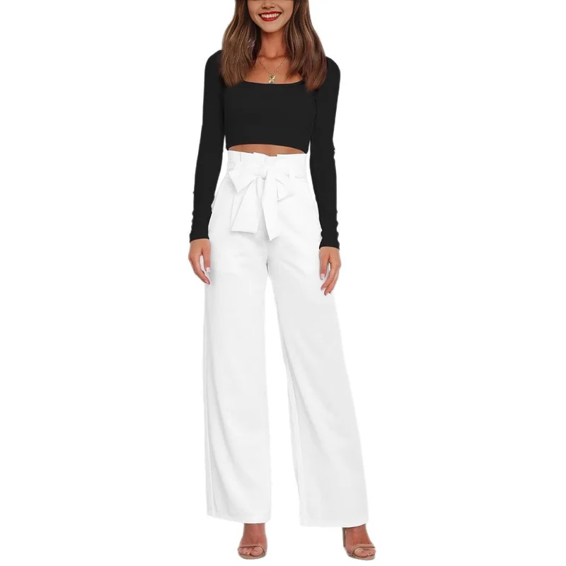 Damen Bequeme und elegante weite Hose mit Bindegürtel Drune