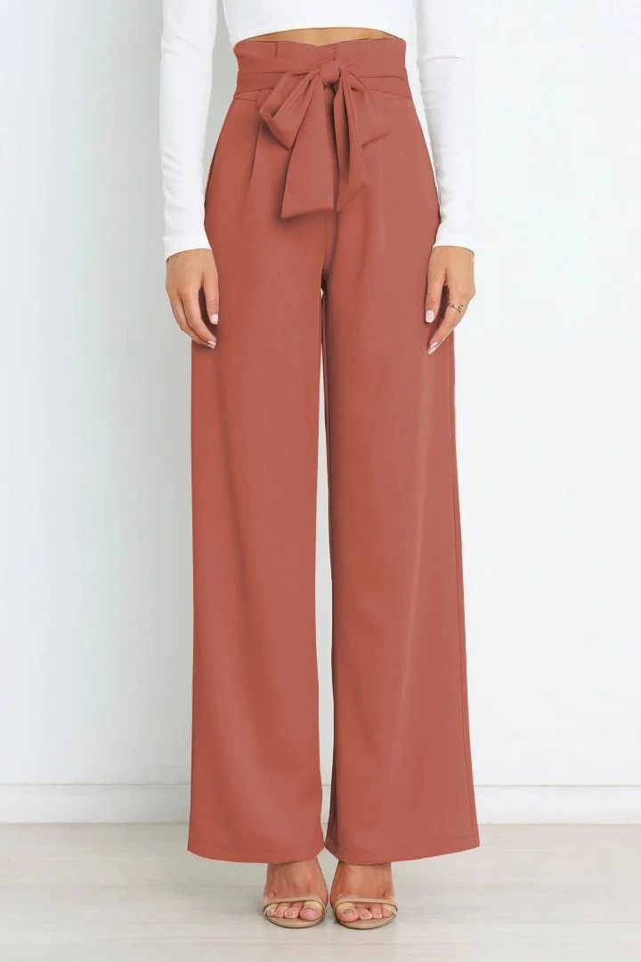 Damen Bequeme und elegante weite Hose mit Bindegürtel Drune