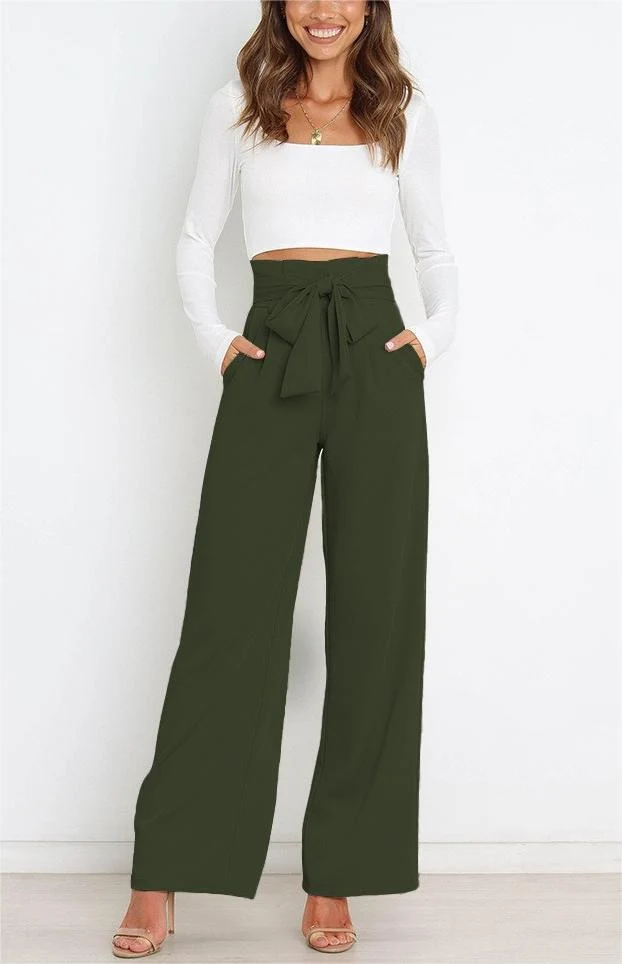 Damen Bequeme und elegante weite Hose mit Bindegürtel Drune