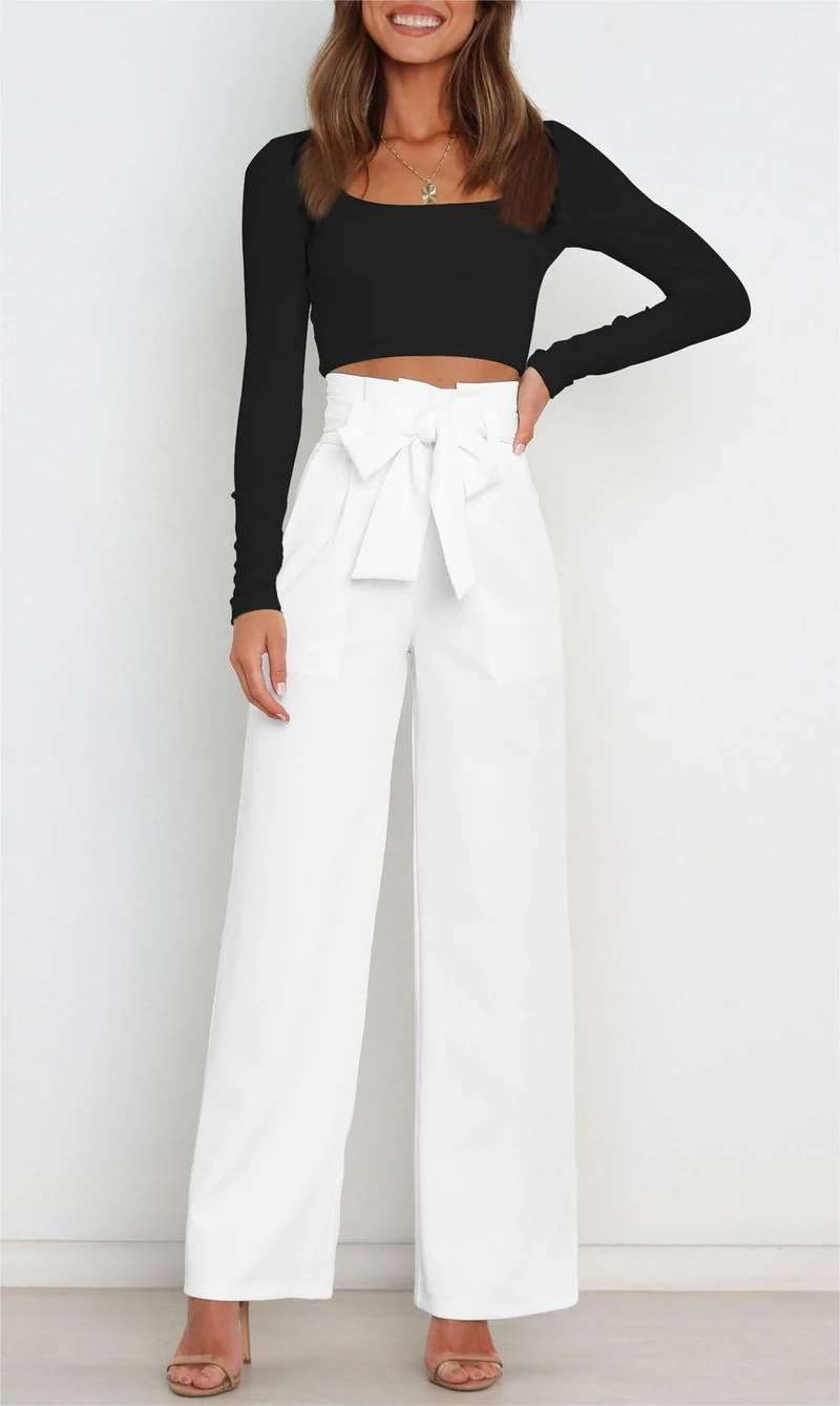 Damen Bequeme und elegante weite Hose mit Bindegürtel Drune