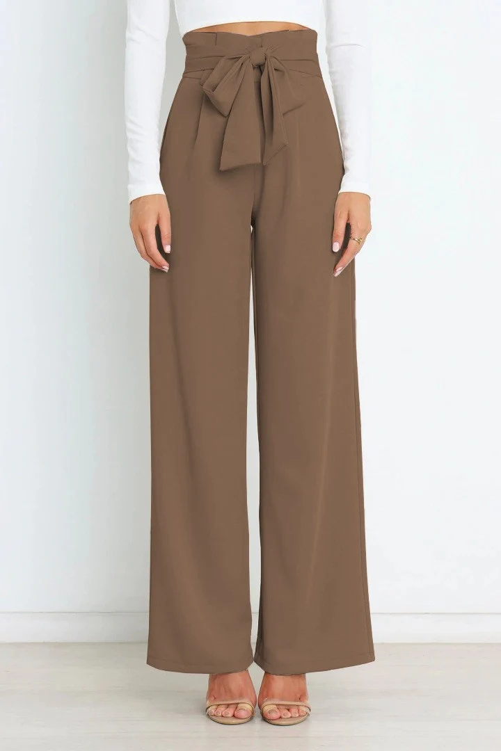 Damen Bequeme und elegante weite Hose mit Bindegürtel Drune