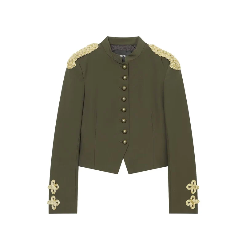 Damen Kurzer militärinspirierter Blazer mit opulenten Schulterkordeln und Zierknopfleiste Drune