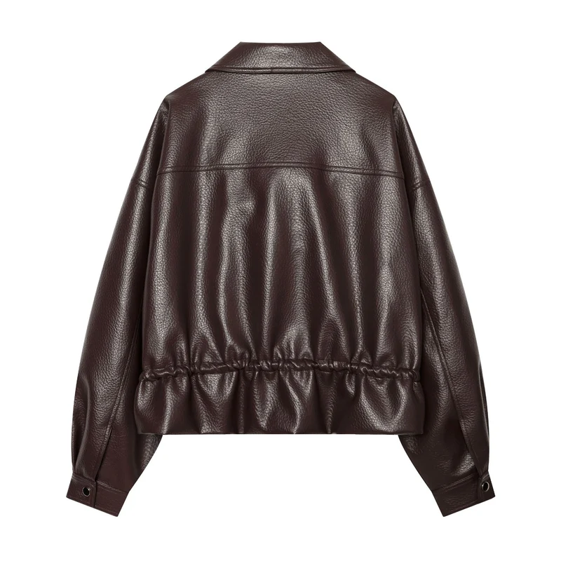 Damen Kurzer Lederoptik Blouson mit Tunnelzugtaillierung Drune