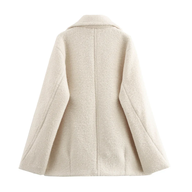 Damen Kurzer doppeltreihiger Wollmix-Peacoat mit weitem Revers Drune