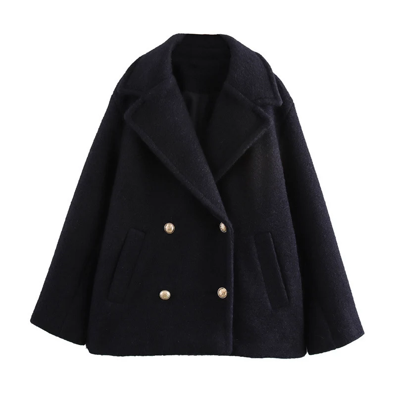 Damen Kurzer doppeltreihiger Wollmix-Peacoat mit weitem Revers Drune