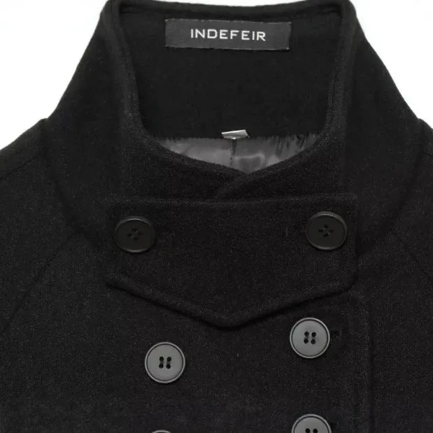 Damen Kurzer doppeltreihiger Wollmix‑Cape‑Mantel mit Stehkragen und Raglanärmeln Drune