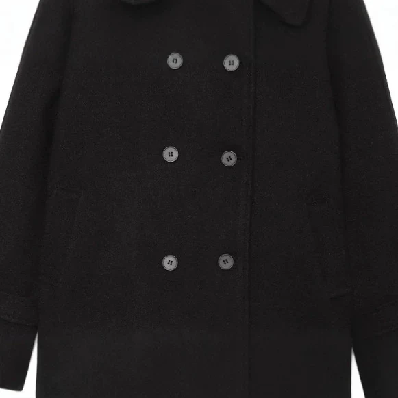 Damen Kurzer doppeltreihiger Wollmix‑Cape‑Mantel mit Stehkragen und Raglanärmeln Drune