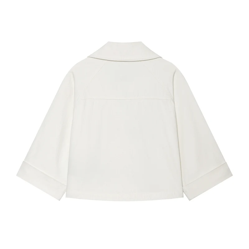 Damen Kurzer Doppelreiher‑Cape‑Trench mit weitem Ärmel und Umschlagdetail Drune