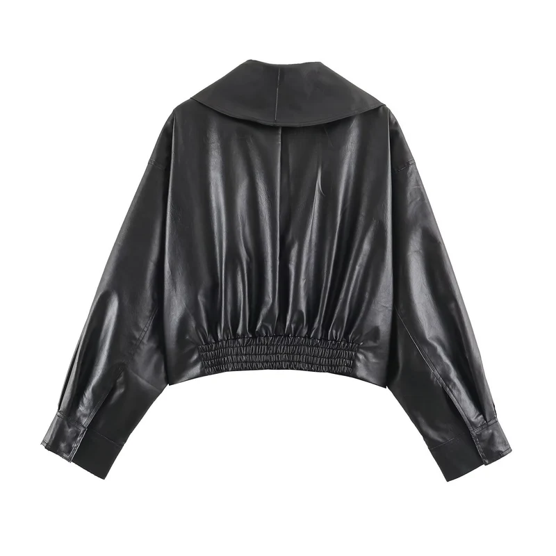 Damen Kurzer Cropped Kunstleder‑Blouson mit übergroßem Schalkragen und seitlicher Schnallen‑Taillierung Drune