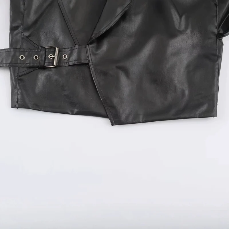Damen Kurzer Cropped Kunstleder‑Blouson mit übergroßem Schalkragen und seitlicher Schnallen‑Taillierung Drune