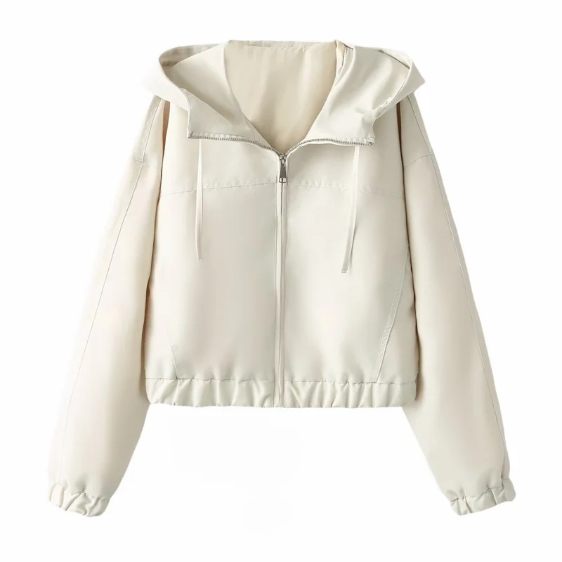 Damen Kurzer Cropped Blouson mit Kapuze, Reißverschluss und elastischem Saum Drune
