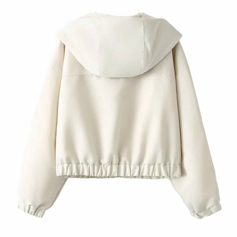 Damen Kurzer Cropped Blouson mit Kapuze, Reißverschluss und elastischem Saum Drune