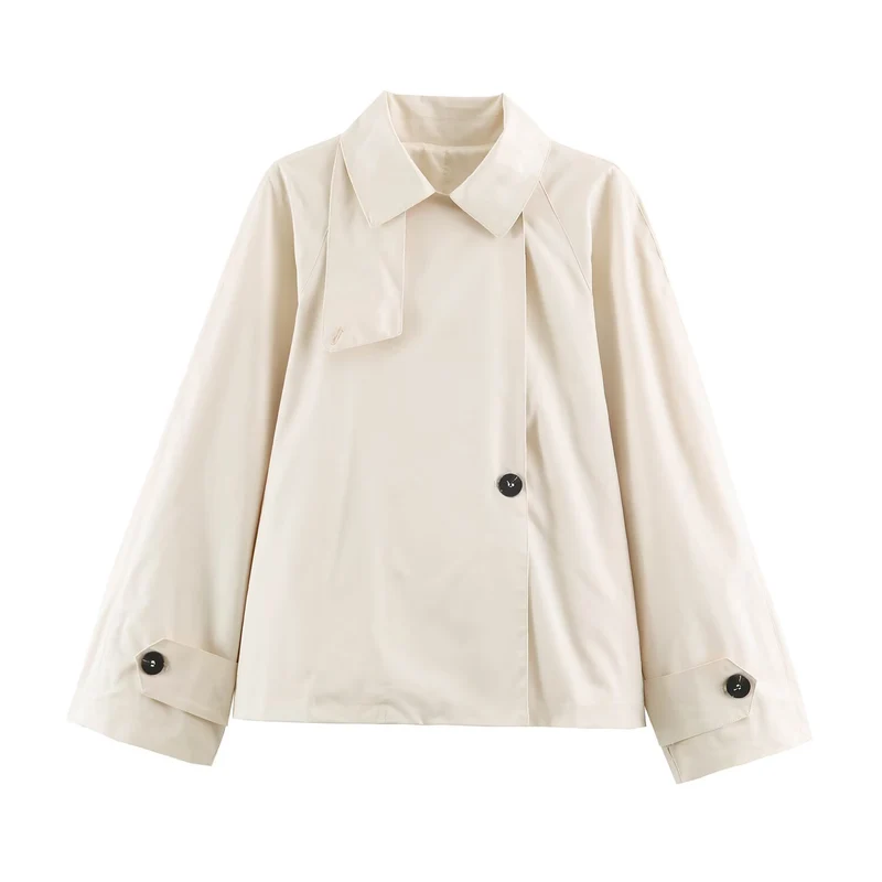 Damen Kurzer Boxy‑Trench mit Schluppe und Knopfmanschetten Drune