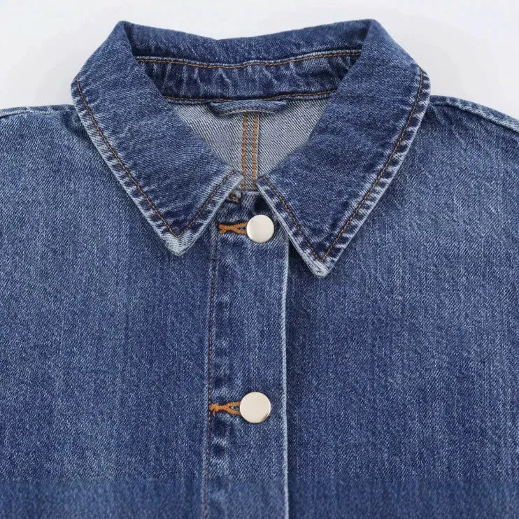 Damen Kurzer Boxy-Jeansblouson mit oversized Manschetten und aufgesetzten Taschen Drune