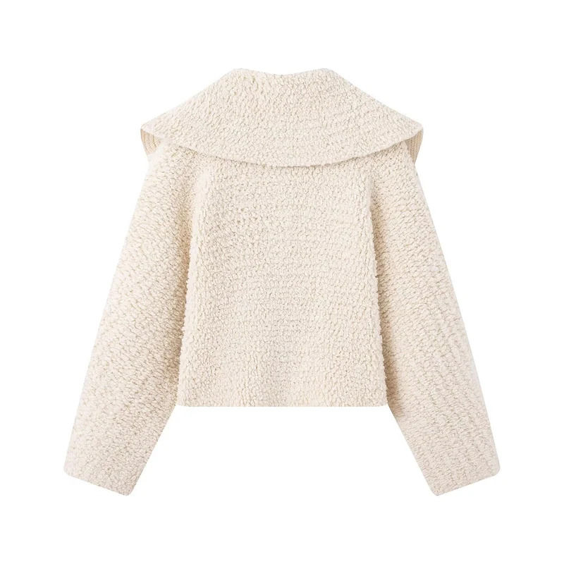 Damen Kurze Teddy‑Fleecejacke mit großem Umlegekragen und Reißverschluss Drune
