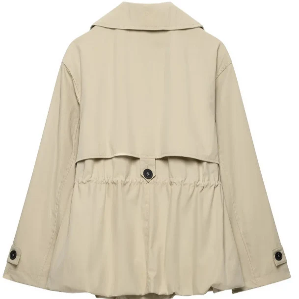 Damen Kurze Taillierte Trenchjacke mit Kordelzug und weitem Revers Drune
