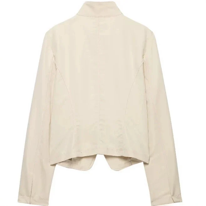 Damen Kurze taillierte Freizeitjacke im Blousonstil mit asymmetrischer Knopfreihe und Stehkragen Drune