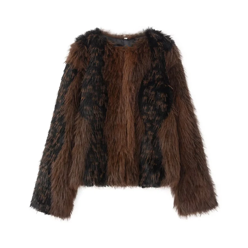Damen Kurze Statement‑Kunstfelljacke mit langem Flor und strukturierter Felloptik Drune