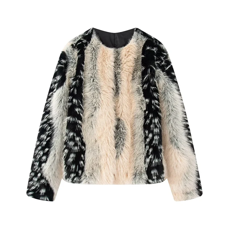 Damen Kurze Statement‑Kunstfelljacke mit langem Flor und strukturierter Felloptik Drune