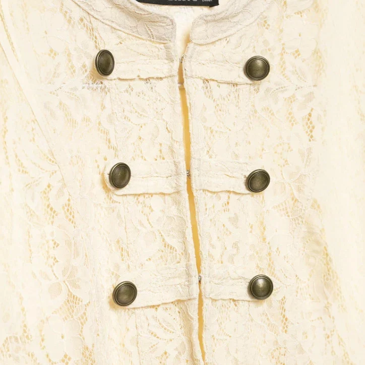 Damen Kurze Spitzenjacke im Military‑Look mit Stehkragen und Zierknopfleiste Drune