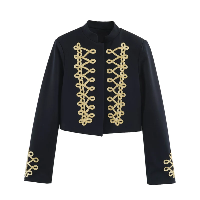 Damen Kurze Paradejacke im Military‑Look mit goldverzierter Kordelapplikation Drune