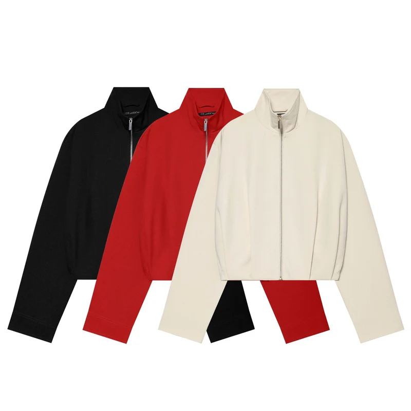 Damen Kurze Oversize‑Zipjacke im Boxy‑Cut mit Stehkragen und elastischem Saum Drune