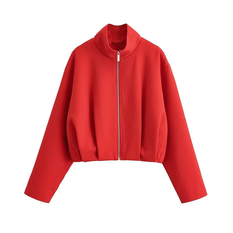 Damen Kurze Oversize‑Bomberjacke mit Stehkragen, Reißverschluss und kastiger Silhouette Drune