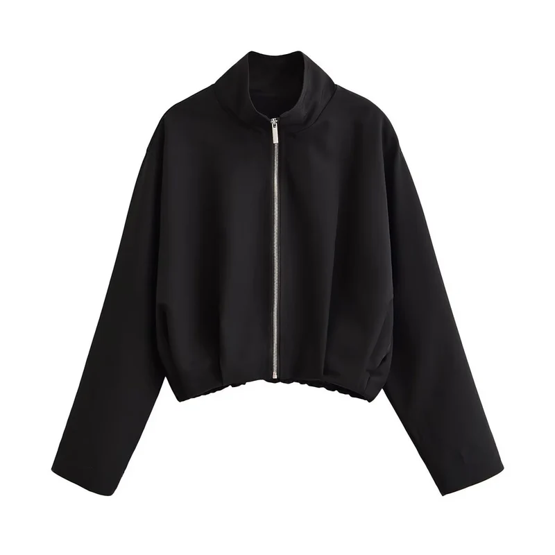 Damen Kurze Oversize‑Bomberjacke mit Stehkragen, Reißverschluss und kastiger Silhouette Drune
