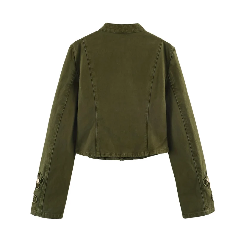Damen Kurze Militärjacke mit Knebelverschlüssen und Stehkragen Drune