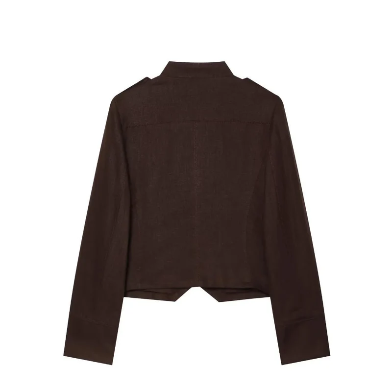 Damen Kurze Militärjacke im Uniformstil mit Stehkragen und dekorativen Druckknöpfen Drune