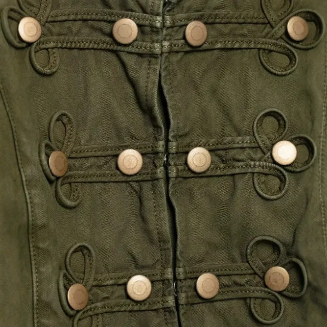 Damen Kurze Militärinspirierte Crop‑Jacke mit Schmuckknopfleiste und Zierstickerei Drune