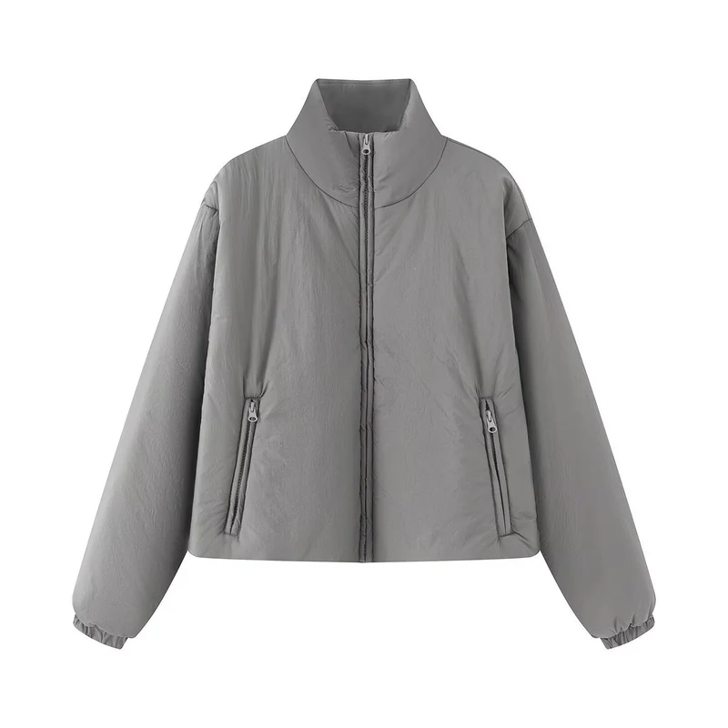 Damen Kurze gesteppte Steppjacke mit Stehkragen und elastischen Bündchen Drune