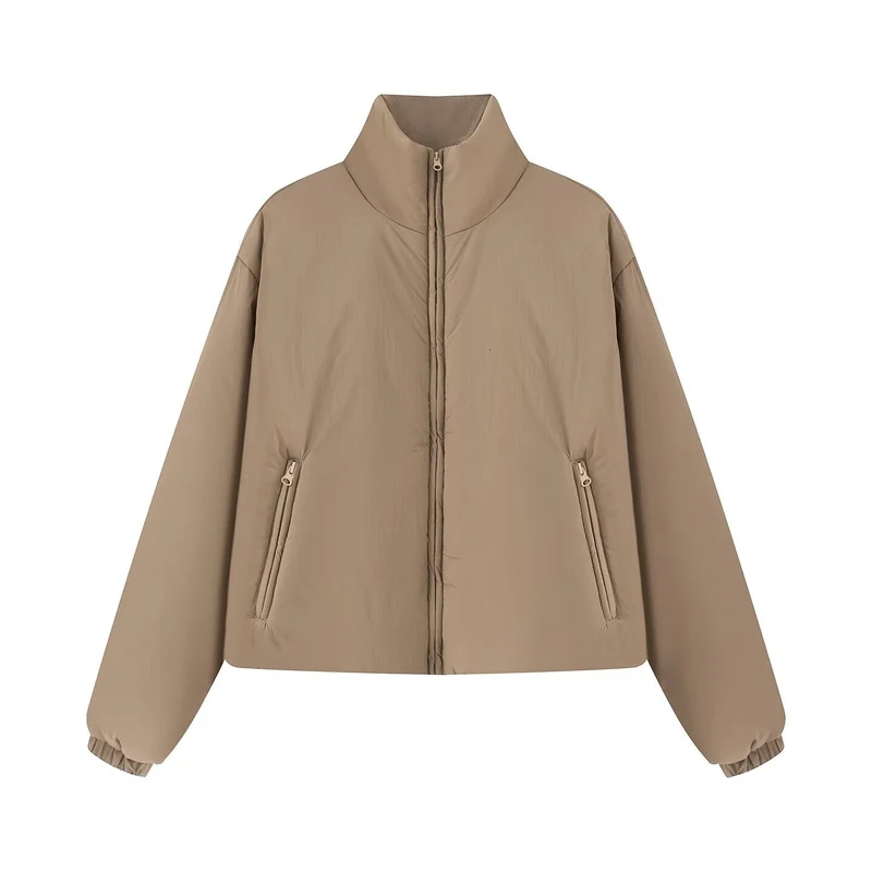 Damen Kurze gesteppte Steppjacke mit Stehkragen und elastischen Bündchen Drune