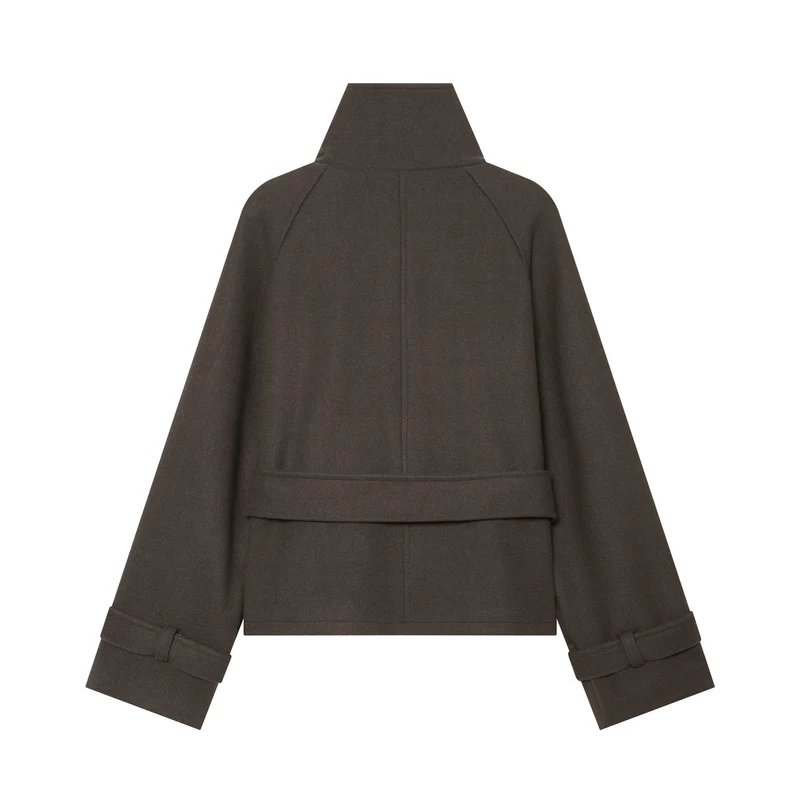 Damen Kurze doppeltreihige Wollmix‑Capejacke mit hohem Stehkragen und Taillengürtel Drune