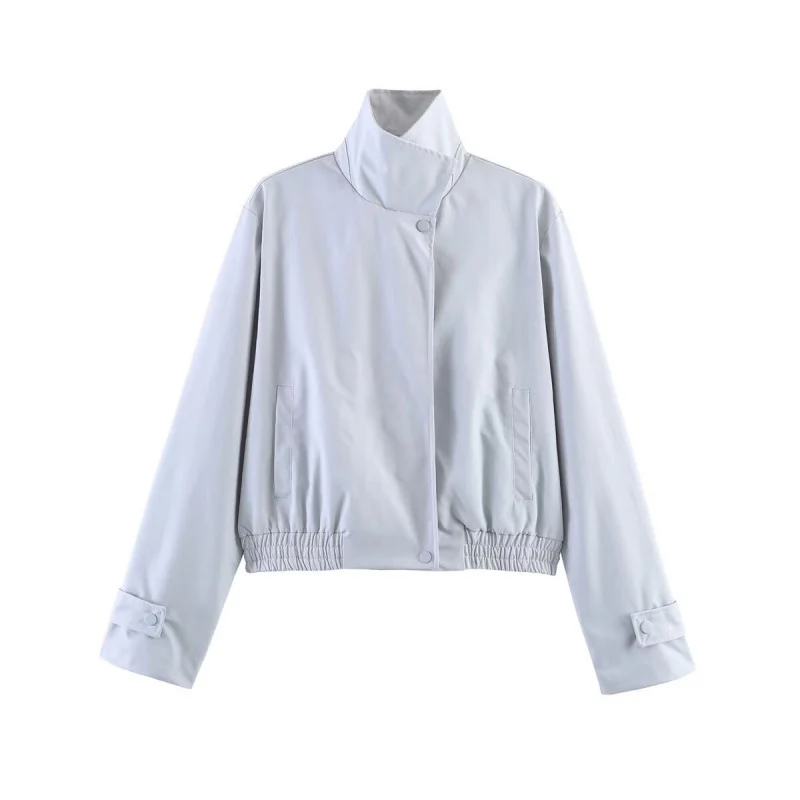 Damen Kurze Cropped-Blousonjacke mit hohem Stehkragen, elastischem Saum und Druckknopfverschluss Drune