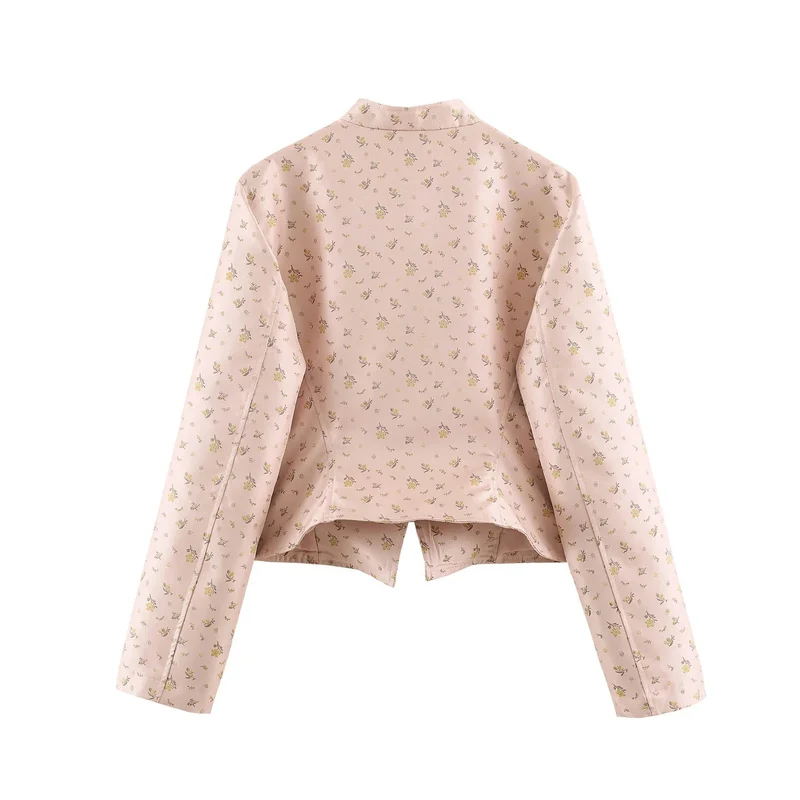Damen Kurze Brokatoptik Militärblousonjacke mit Froschknopfleiste Drune