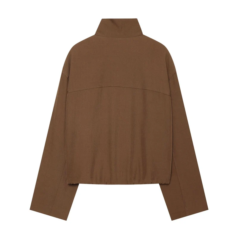 Damen Kurze Boxy‑Fieldjacke im Worker‑Look mit hohem Stehkragen und Pattentaschen Drune