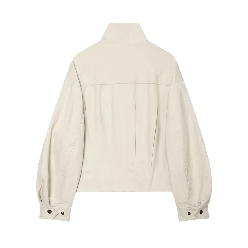 Damen Kurzblousonjacke im Oversize‑Look mit hohem Rippkragen, Tunnelzugtaillierung und Ballonärmeln Drune