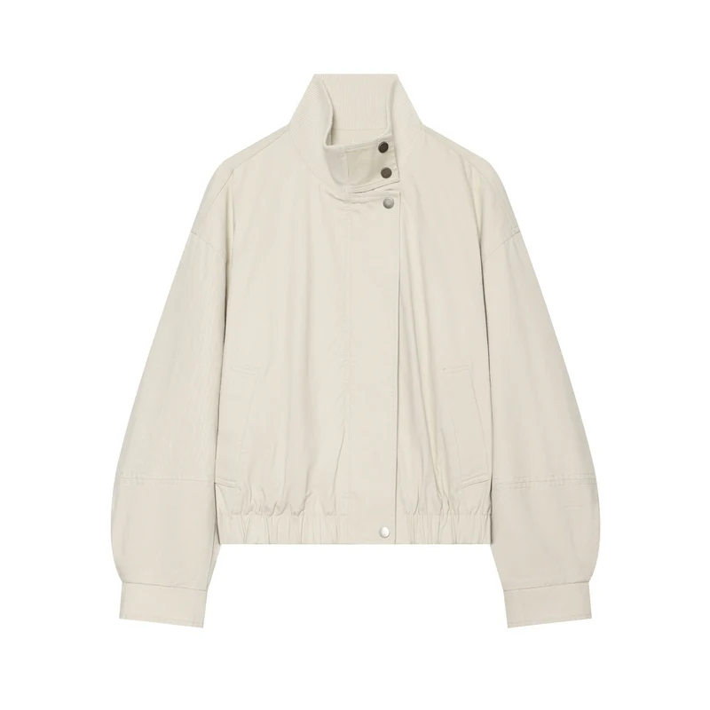 Damen Kurzblousonjacke im Oversize‑Look mit hohem Rippkragen, Tunnelzugtaillierung und Ballonärmeln Drune